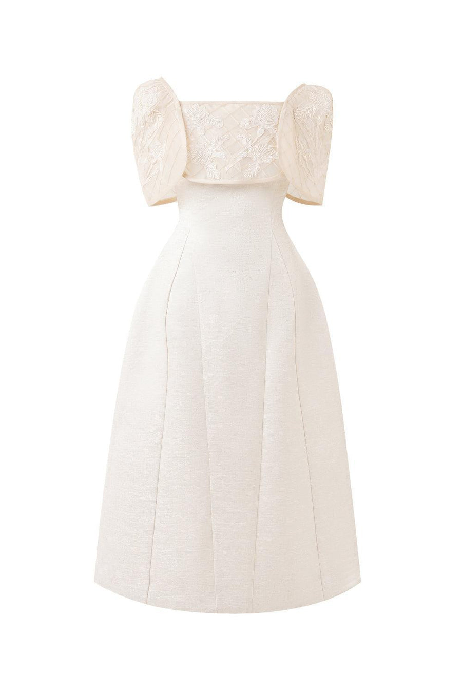 Dream A-line Cape Sleeved Taffeta Midi Dress White Midi Dress IVY moda