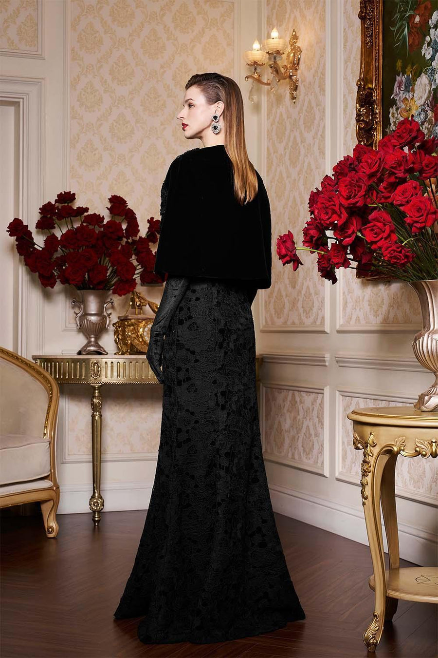 Dream Mermaid Cape Shoulder Velvet Floor Length Dress Gown Dress I.H.F Atelier