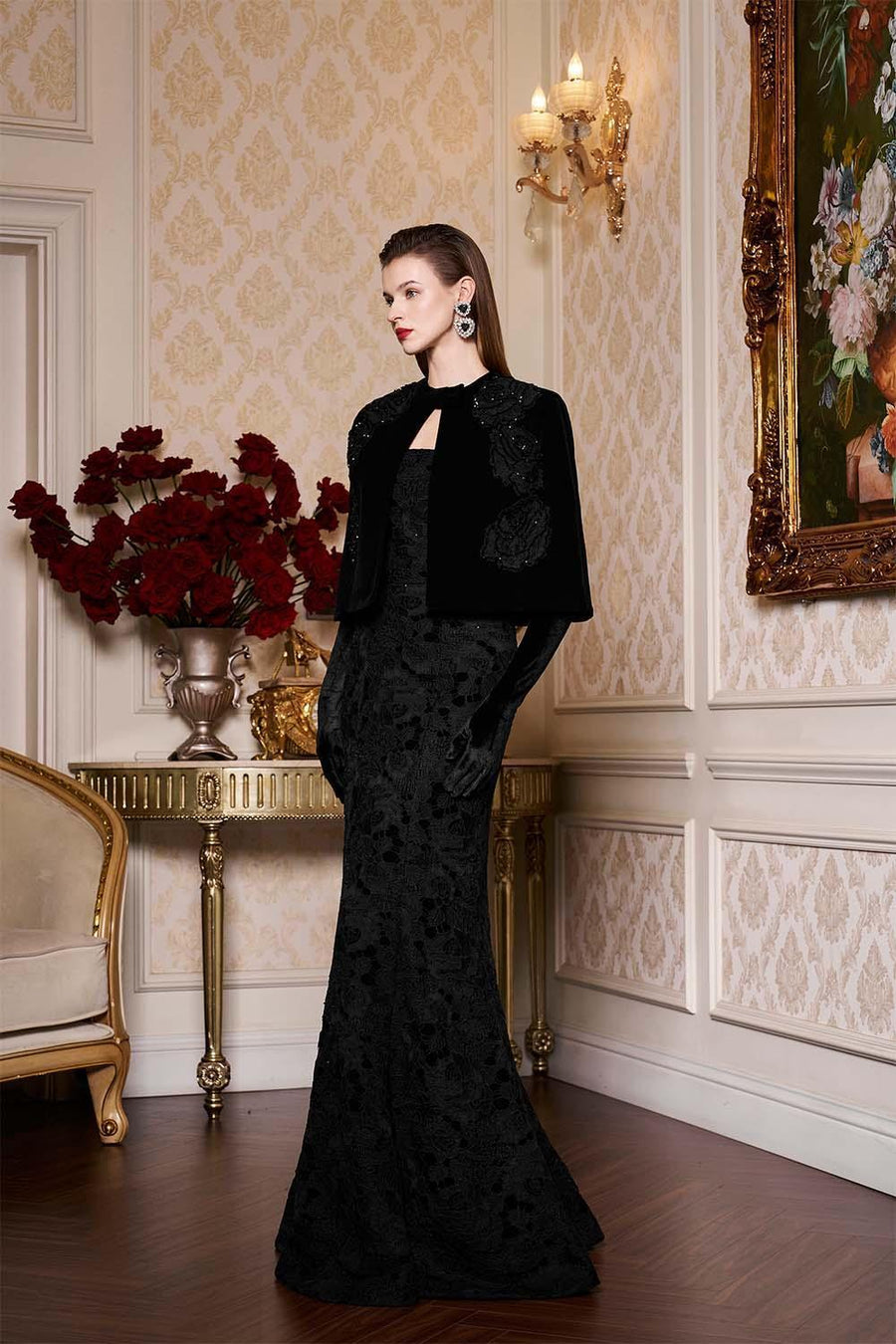 Dream Mermaid Cape Shoulder Velvet Floor Length Dress Gown Dress I.H.F Atelier