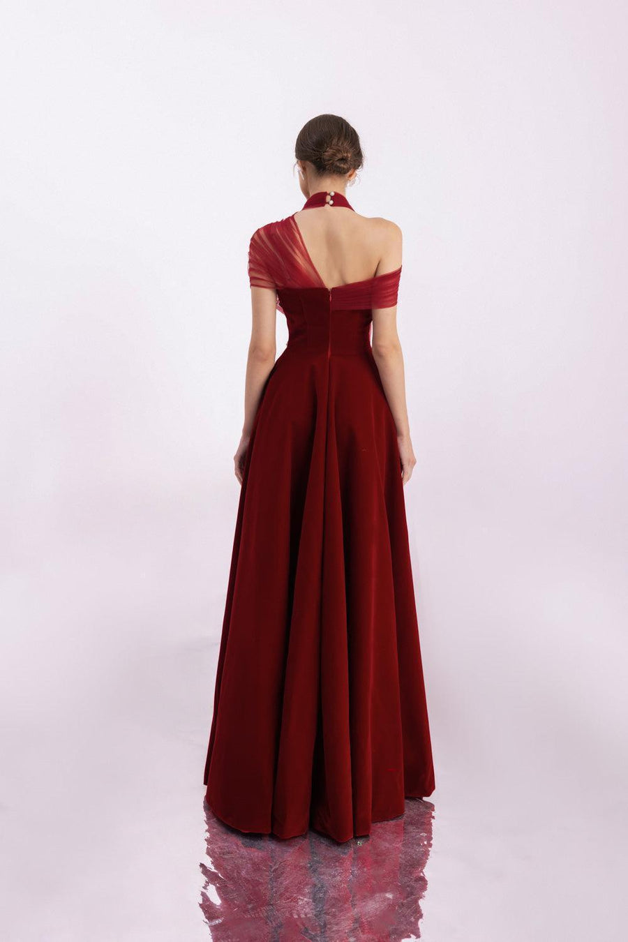Duarte Fit and Flare Crossover Mesh Silk Floor Length Dress 6
