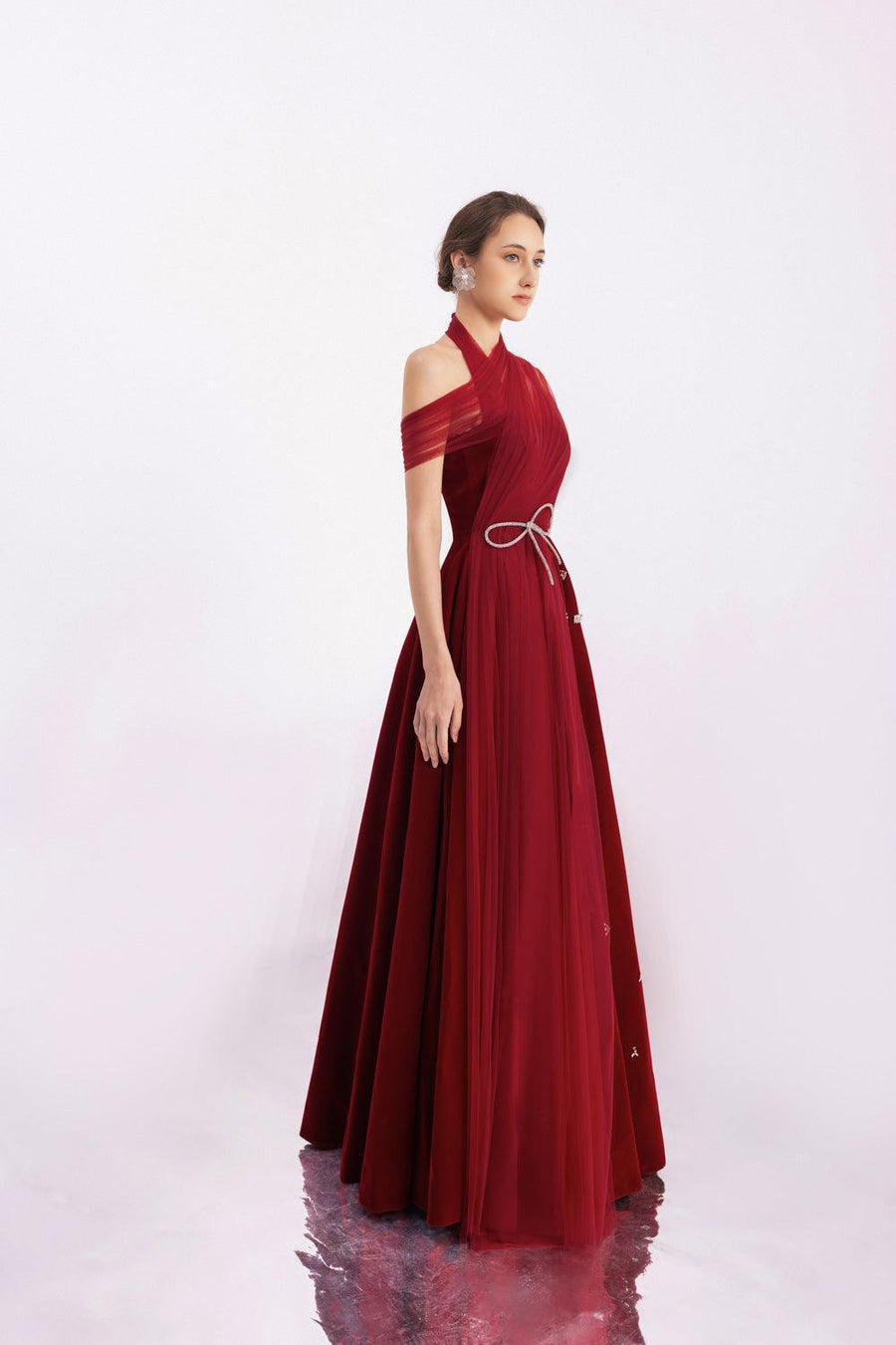 Duarte Fit and Flare Crossover Mesh Silk Floor Length Dress 7