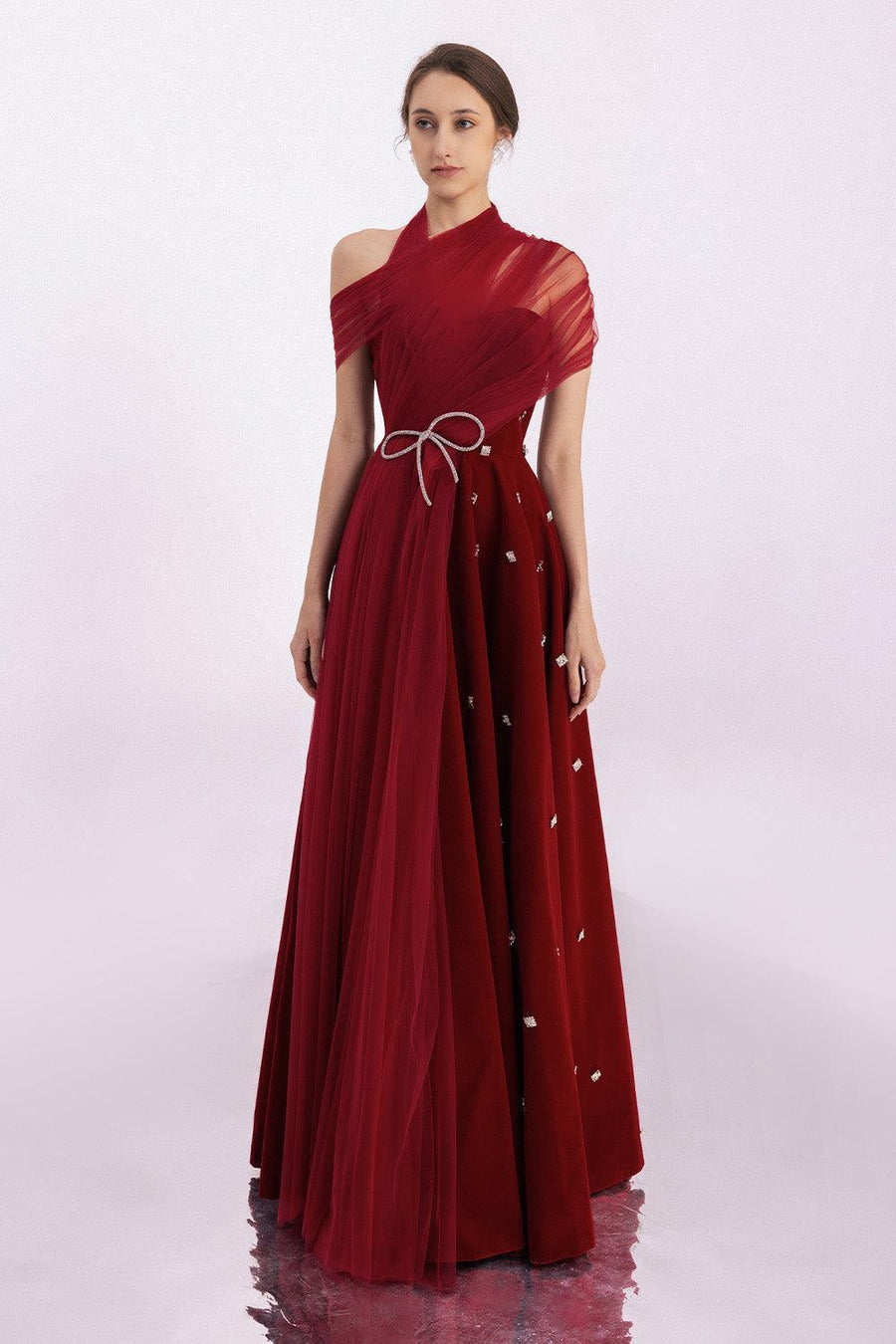 Duarte Fit and Flare Crossover Mesh Silk Floor Length Dress 8