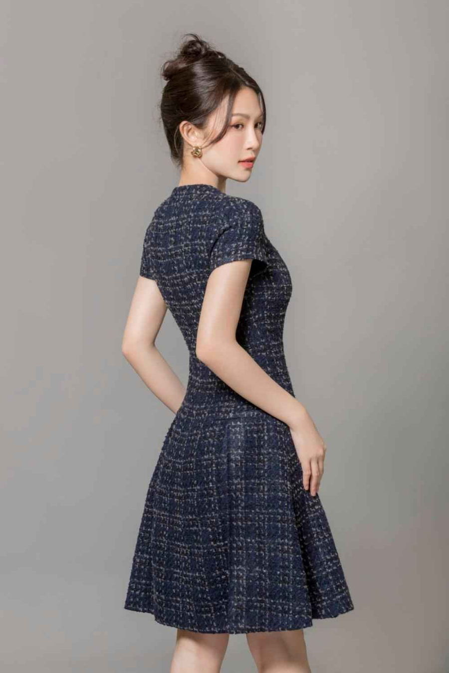 Dulce A-line Round Neck Tweed Above The Knee Dress