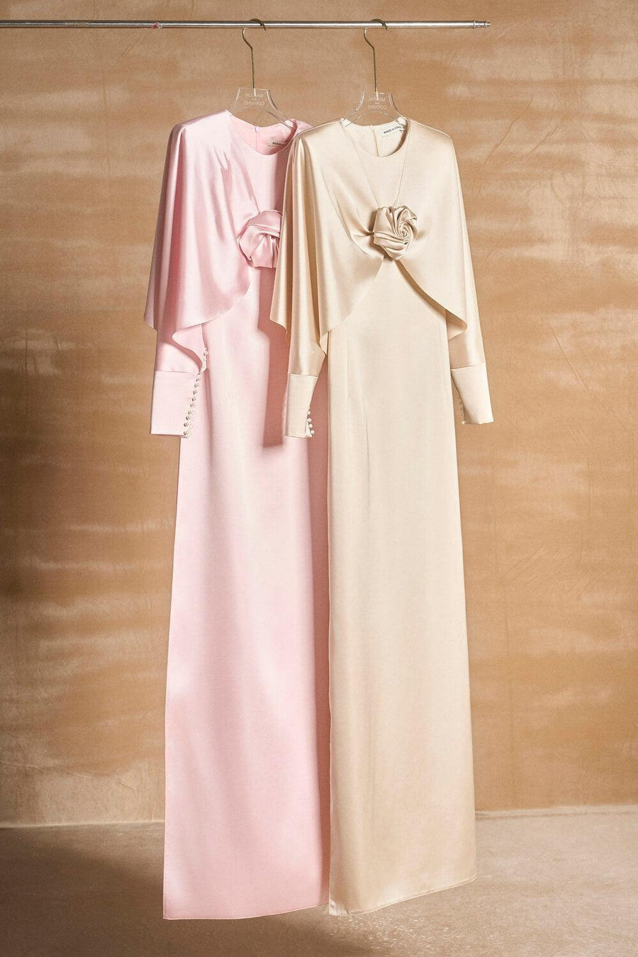 Earline Sheath Cape Sleeved Satin Floor Length Ao Dai 4