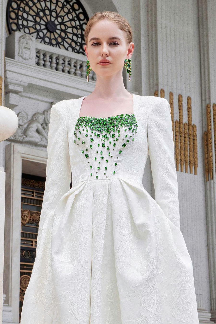 Echoes Ball Gown Long Sleeved Jacquard Floor Length Dress Gown Dress I.H.F Atelier