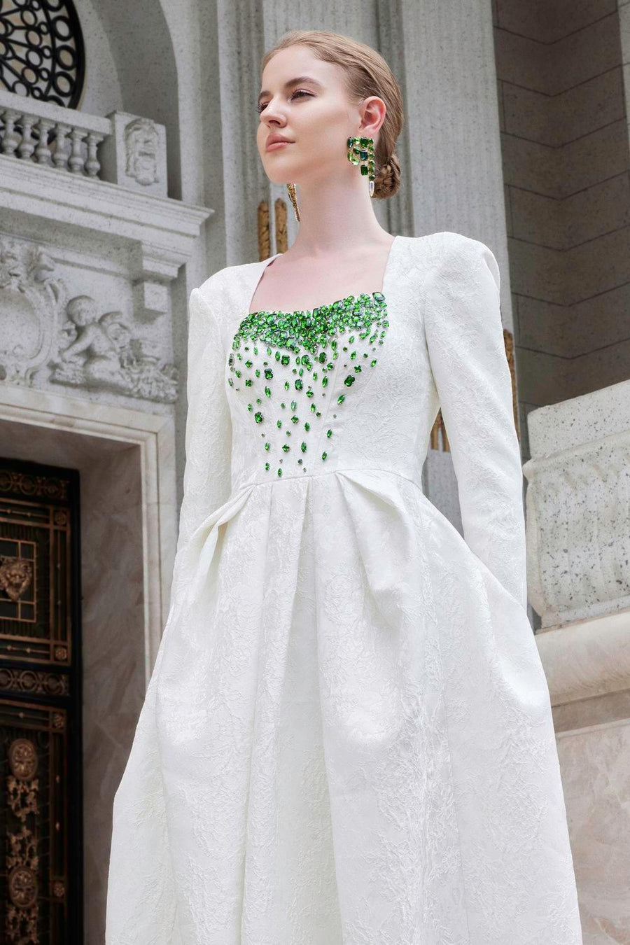 Echoes Ball Gown Long Sleeved Jacquard Floor Length Dress Gown Dress I.H.F Atelier