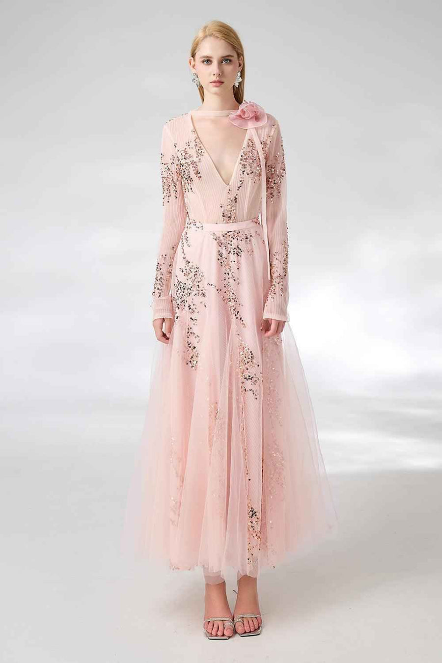 Edgar Gored Long Sleeved Organza Satin Ankle Length Set