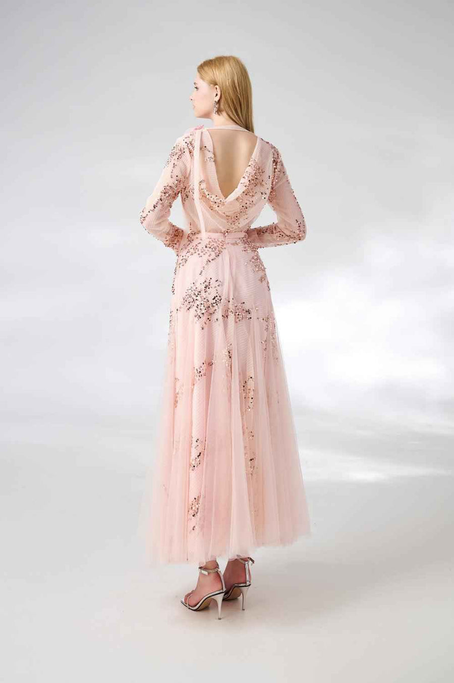 Edgar Gored Long Sleeved Organza Satin Ankle Length Set