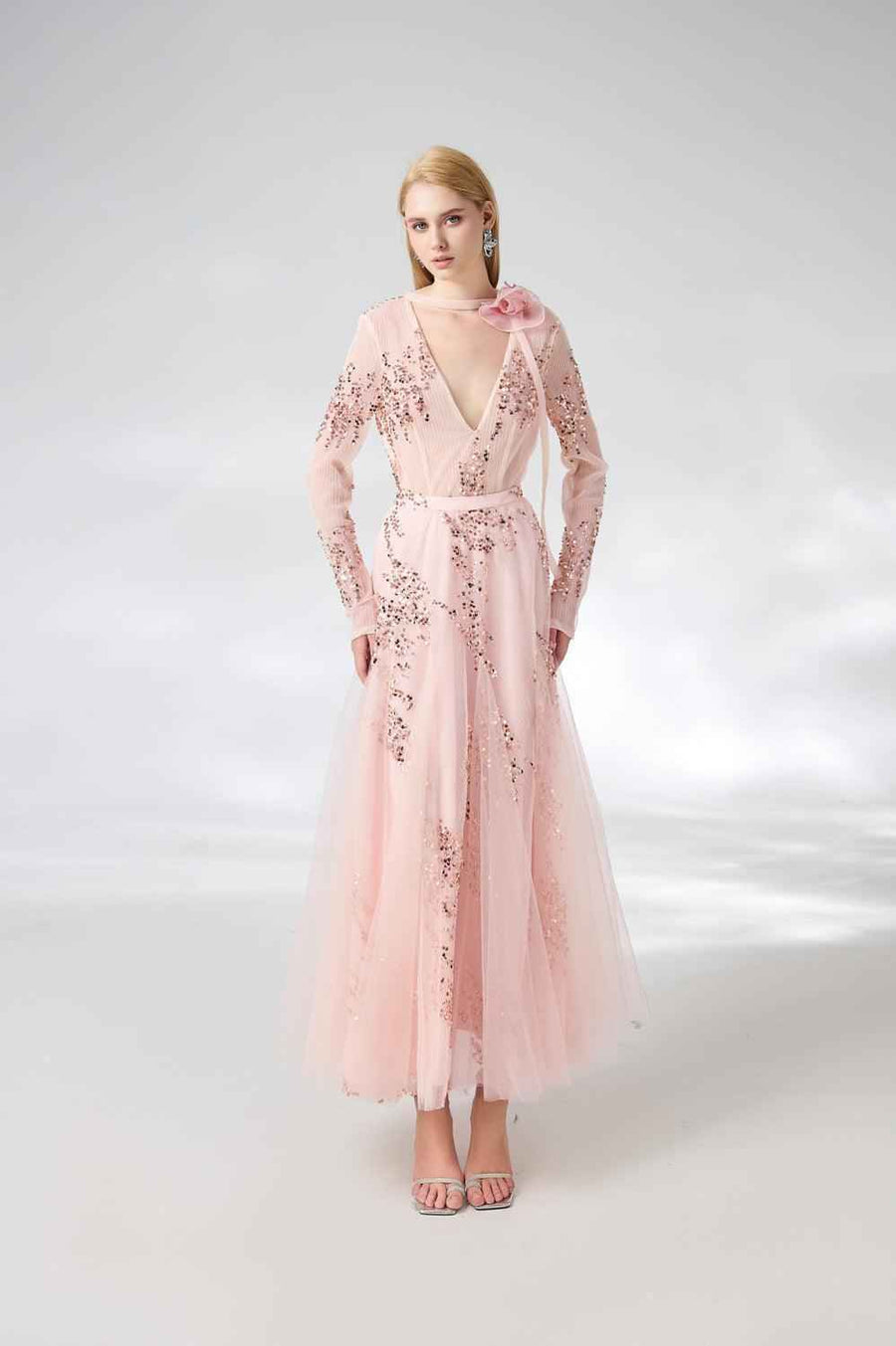 Edgar Gored Long Sleeved Organza Satin Ankle Length Set