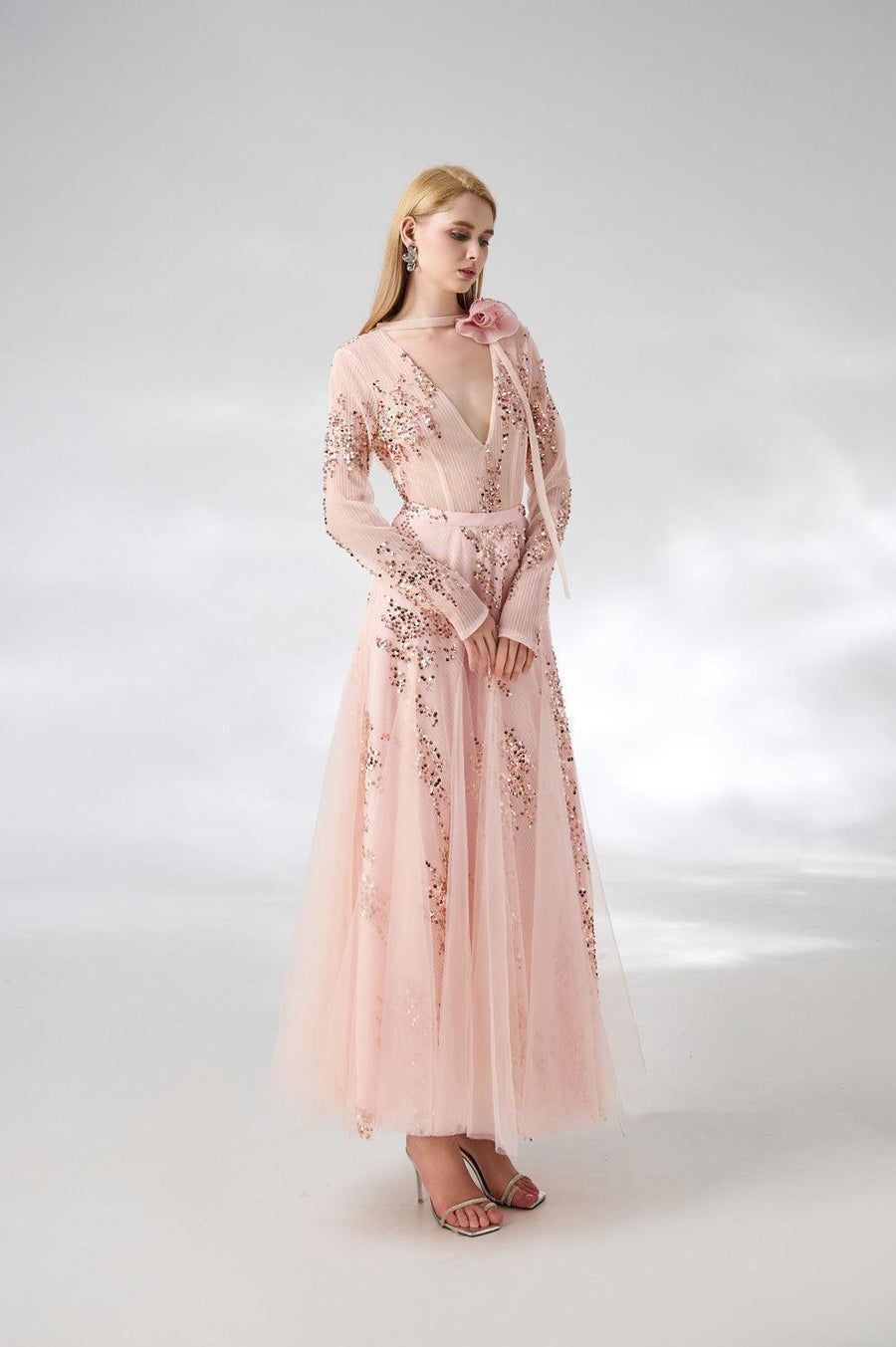 Edgar Gored Long Sleeved Organza Satin Ankle Length Set 7