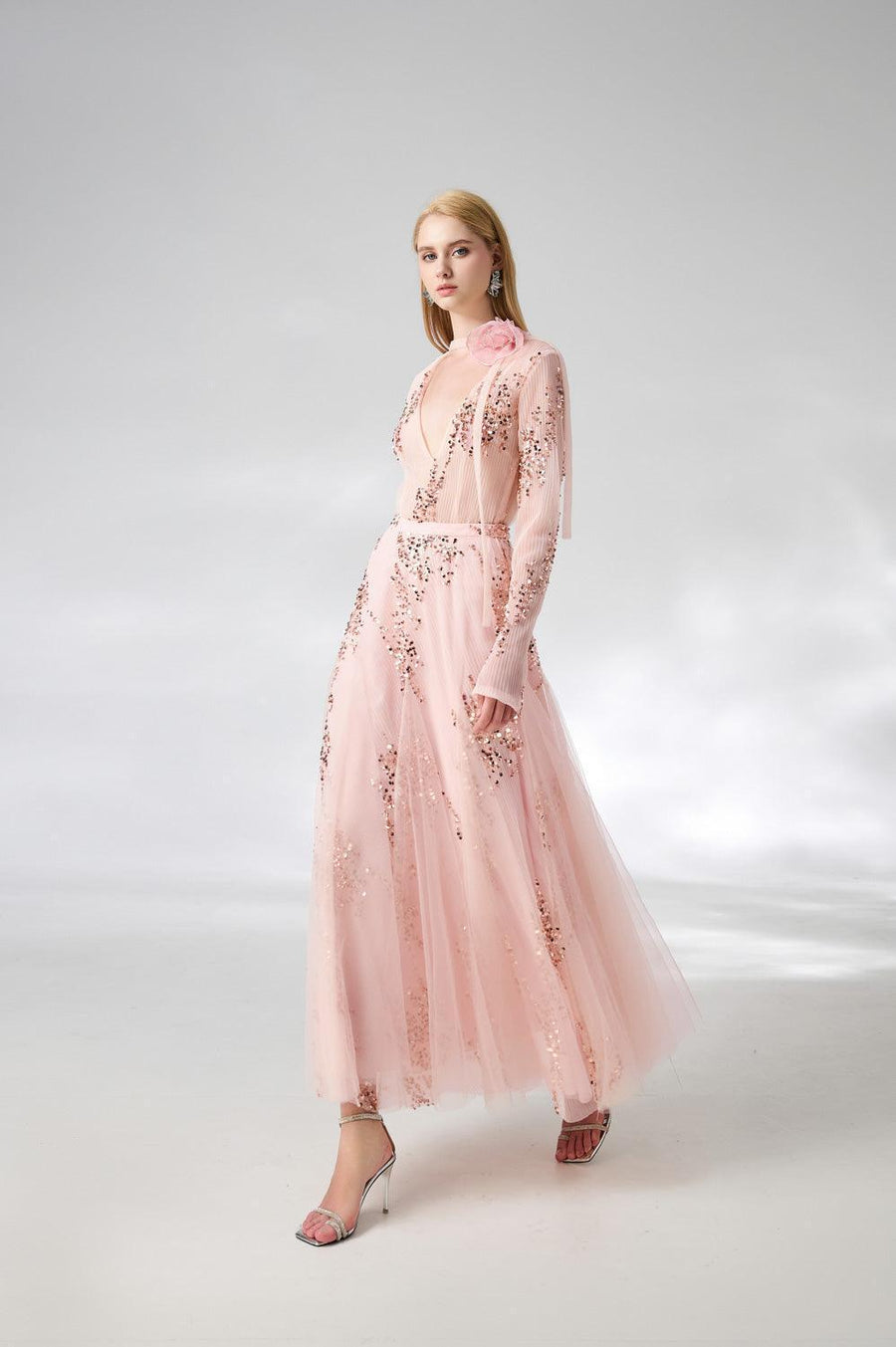 Edgar Gored Long Sleeved Organza Satin Ankle Length Set 8