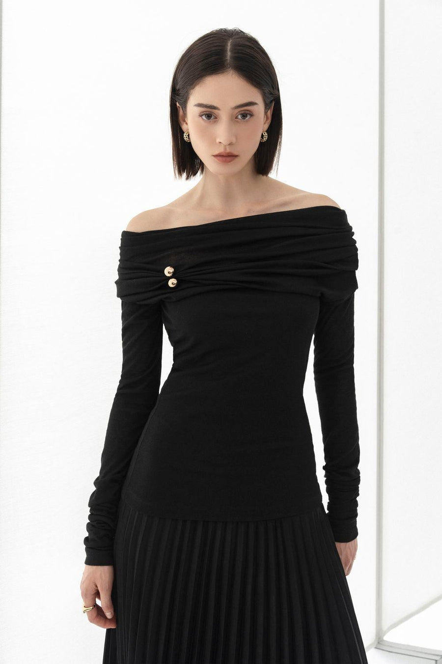 Edna Bodycon Long Sleeved Knitted Fabric Top Black Long Sleeved Top Eegen Studio