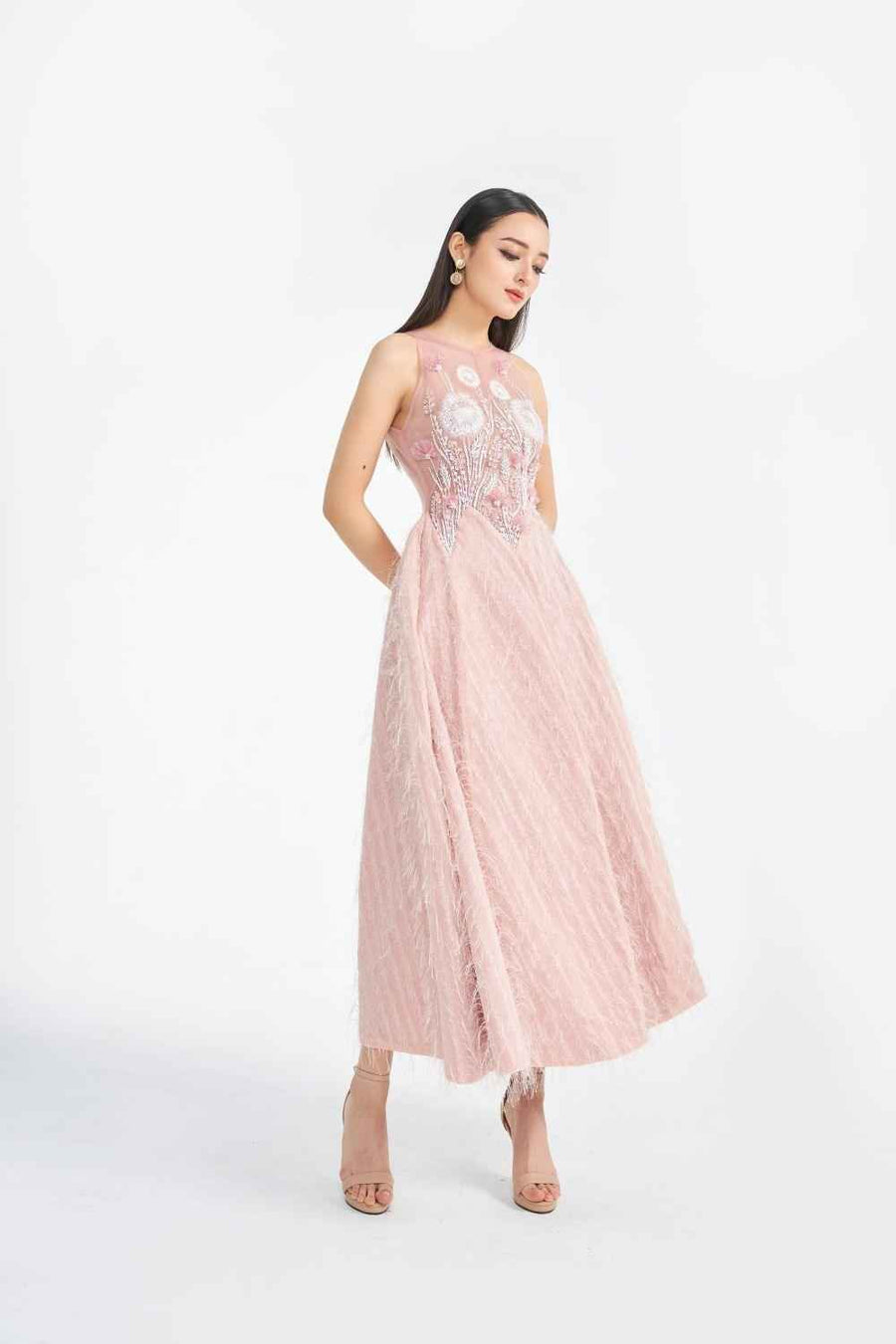 Edna Fit and Flare Sleeveless Woven Midi Dress