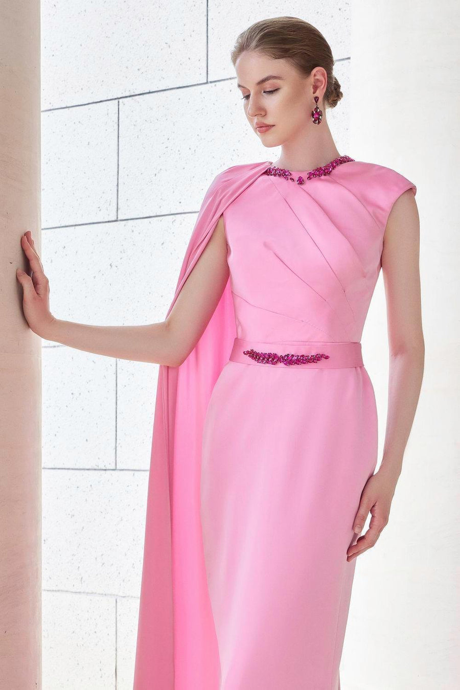 Efflores Pegged Round Neck Silk Floor Length Dress Gown Dress I.H.F Atelier