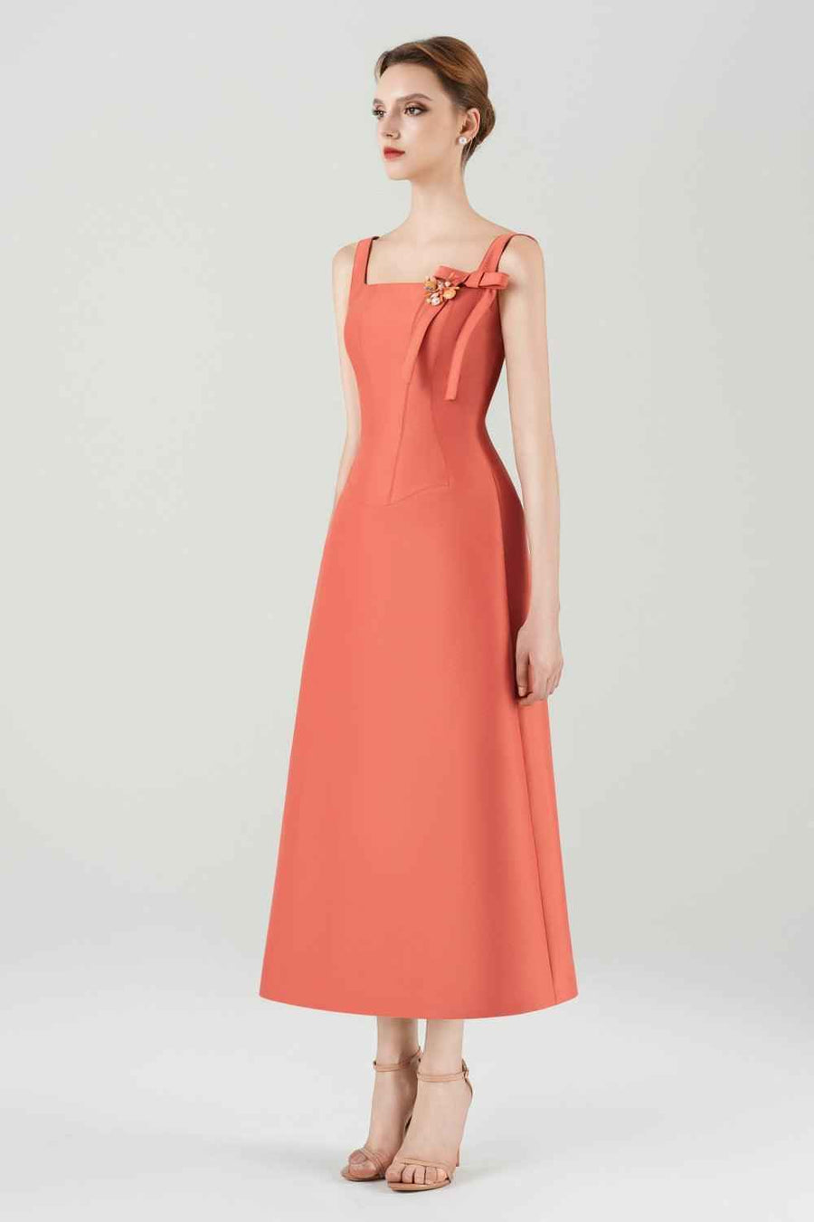 Eleonora A-line Sleeveless Taffeta Midi Dress