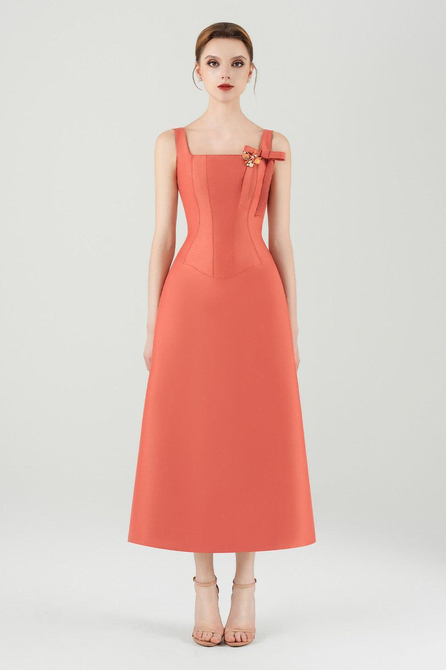 Eleonora A-line Sleeveless Taffeta Midi Dress 6