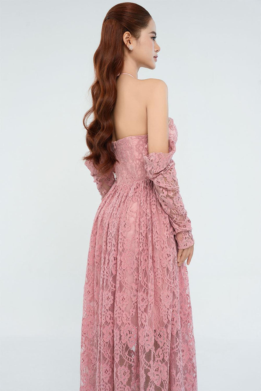 Eliana Halter Gathered Lace Midi Dress Midi Dress Cordia