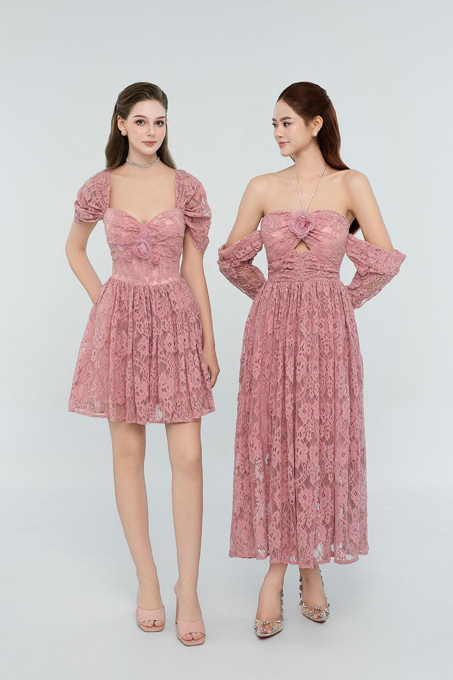 Eliana Halter Gathered Lace Midi Dress Midi Dress Cordia