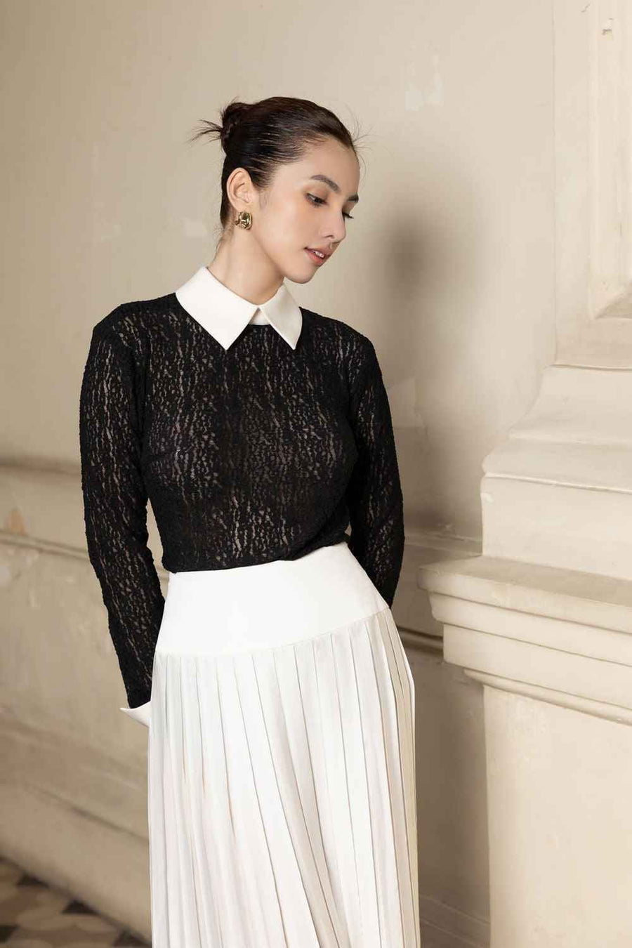 Eliza Bodycon Long Sleeved Cotton Lace Top