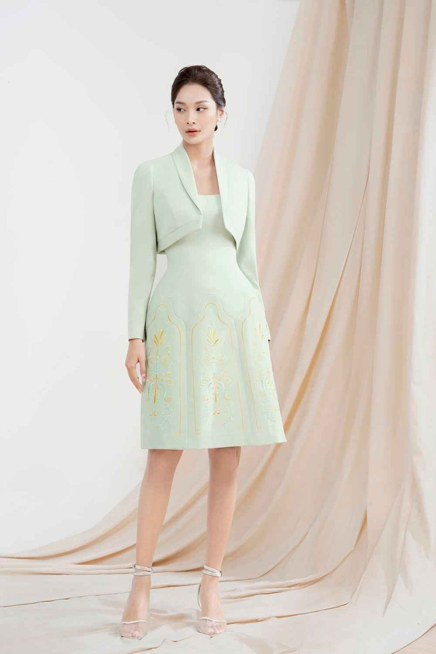 Elizabeth A-line Embroidered Polycotton Knee-length Dress
