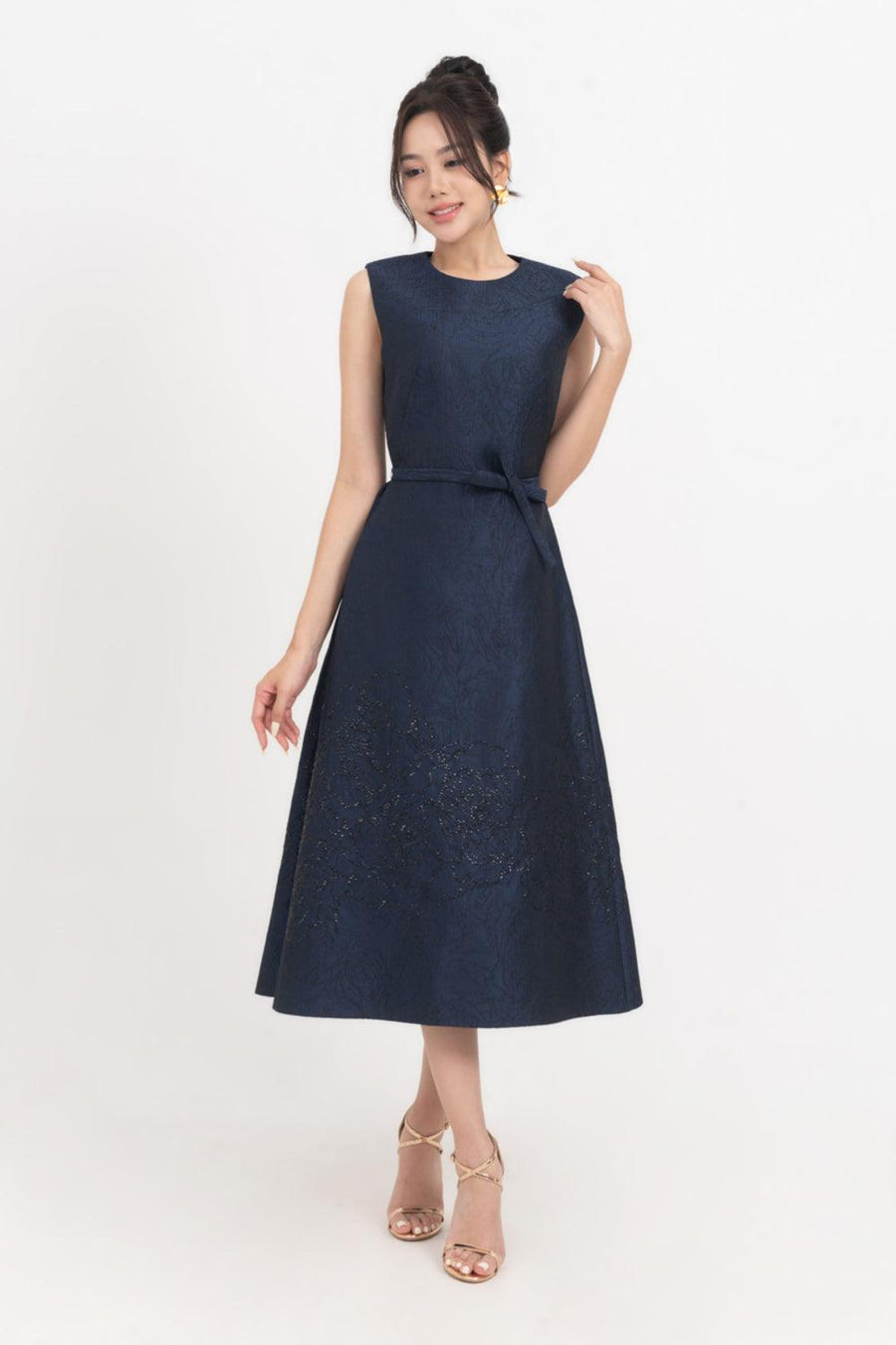 Ellen A-line Sleeveless Brocade Midi Dress Midi Dress IVY moda