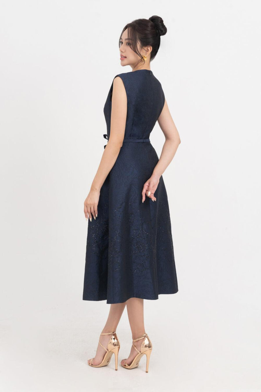 Ellen A-line Sleeveless Brocade Midi Dress Midi Dress IVY moda