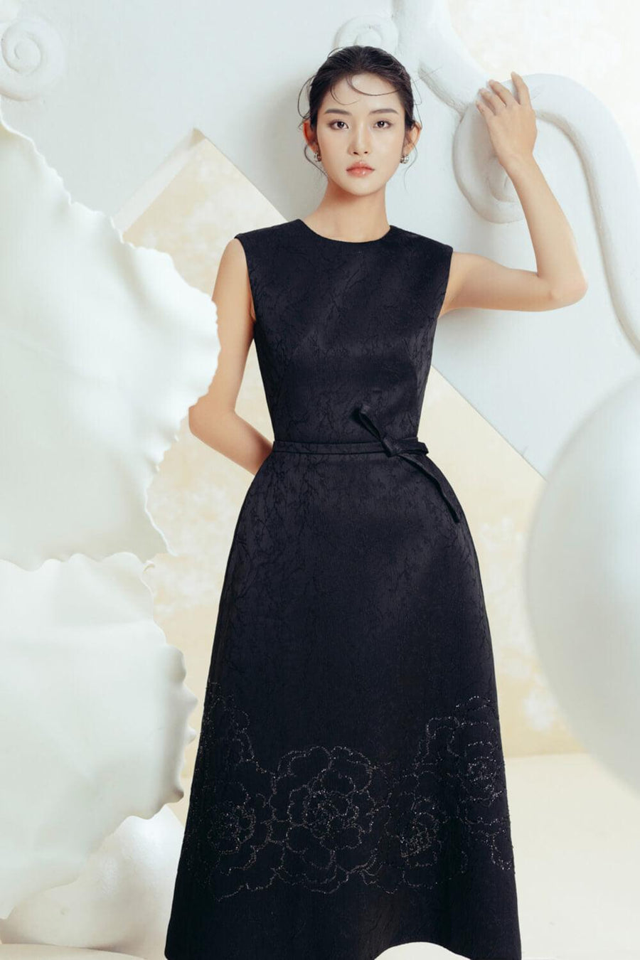 Ellen A-line Sleeveless Brocade Midi Dress Midi Dress IVY moda
