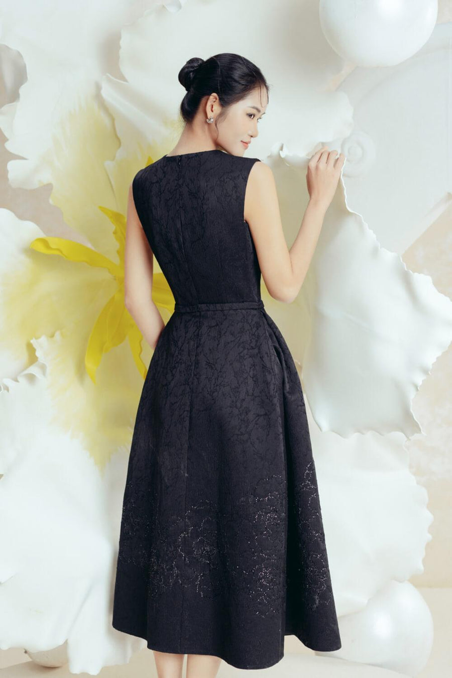 Ellen A-line Sleeveless Brocade Midi Dress Midi Dress IVY moda