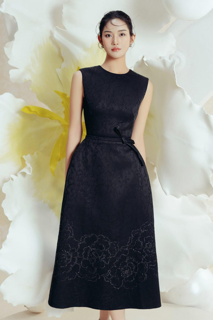 Ellen A-line Sleeveless Brocade Midi Dress Midi Dress IVY moda