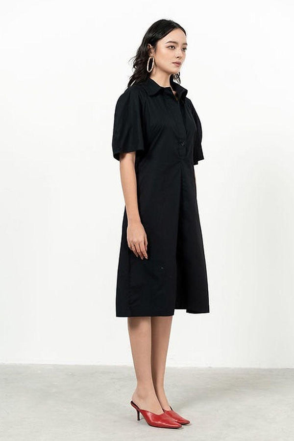 Ellianna Straight Collared Neck Cotton Calf Length Dress