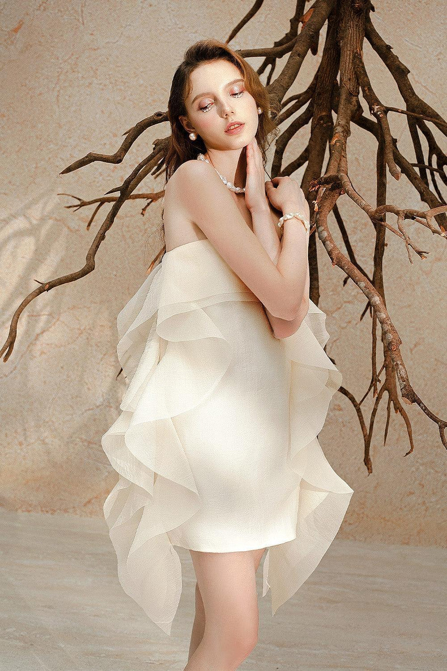 Ellie Strapless Extended Flap Crinkle Organza Mini Dress 6