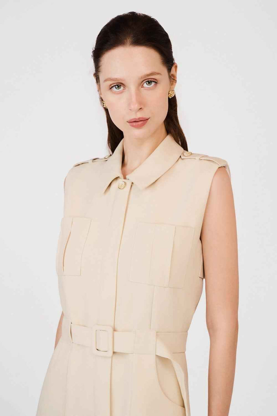 Ellis A-line Collared Neck Khaki Mini Dress