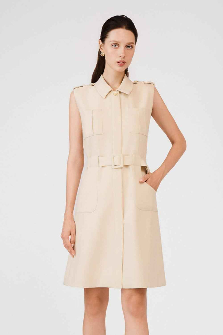 Ellis A-line Collared Neck Khaki Mini Dress