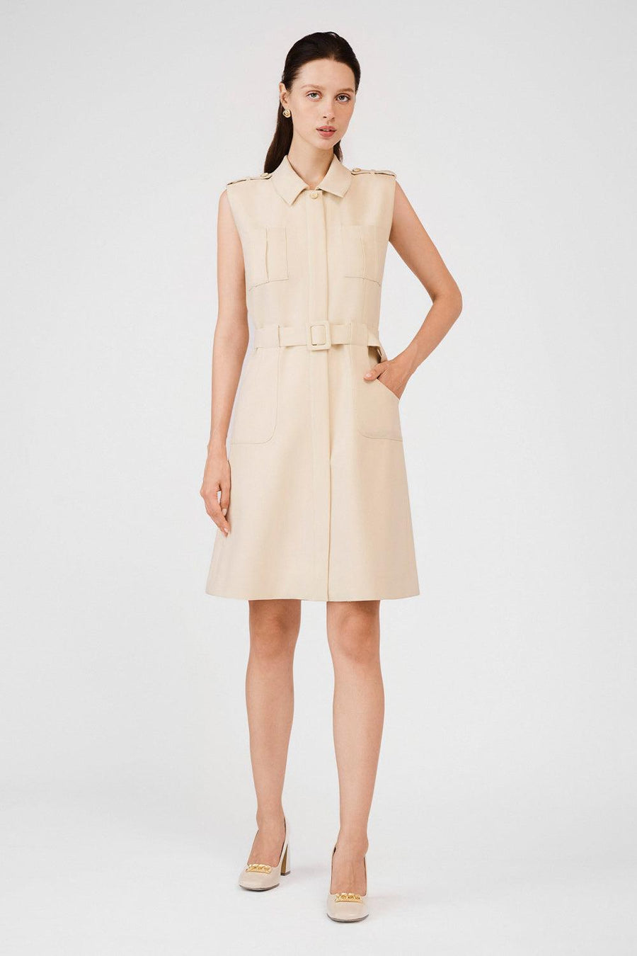 Ellis A-line Collared Neck Khaki Mini Dress 5