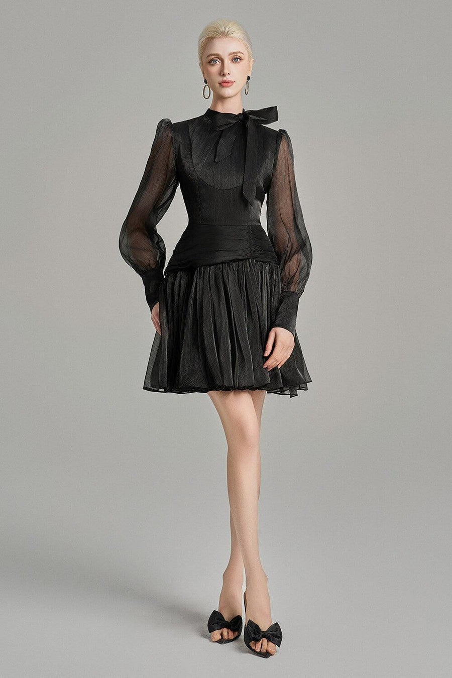 Ellis Drop Waist Tie Neck Voile Mini Dress Mini Dress Cordia
