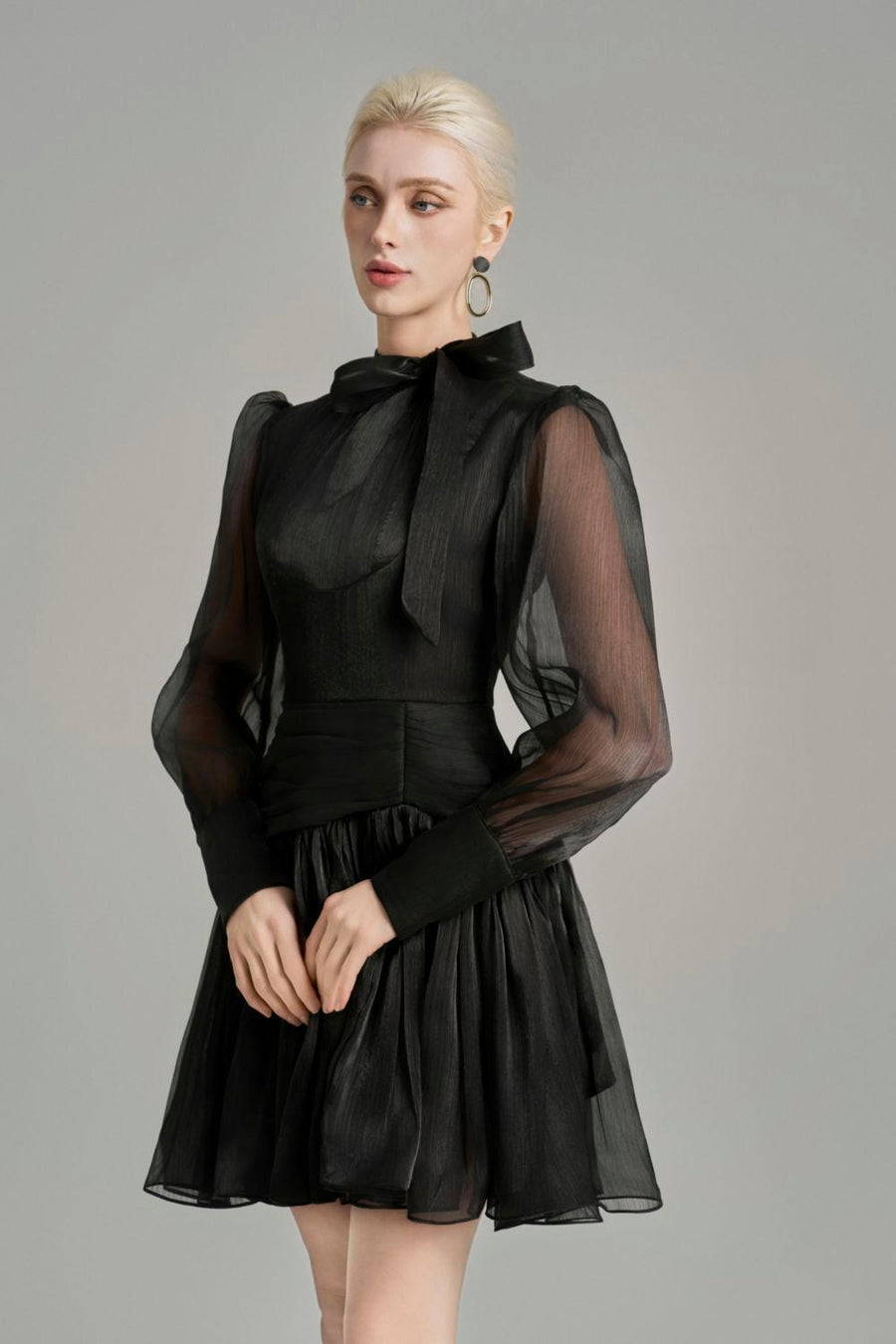 Ellis Drop Waist Tie Neck Voile Mini Dress Mini Dress Cordia