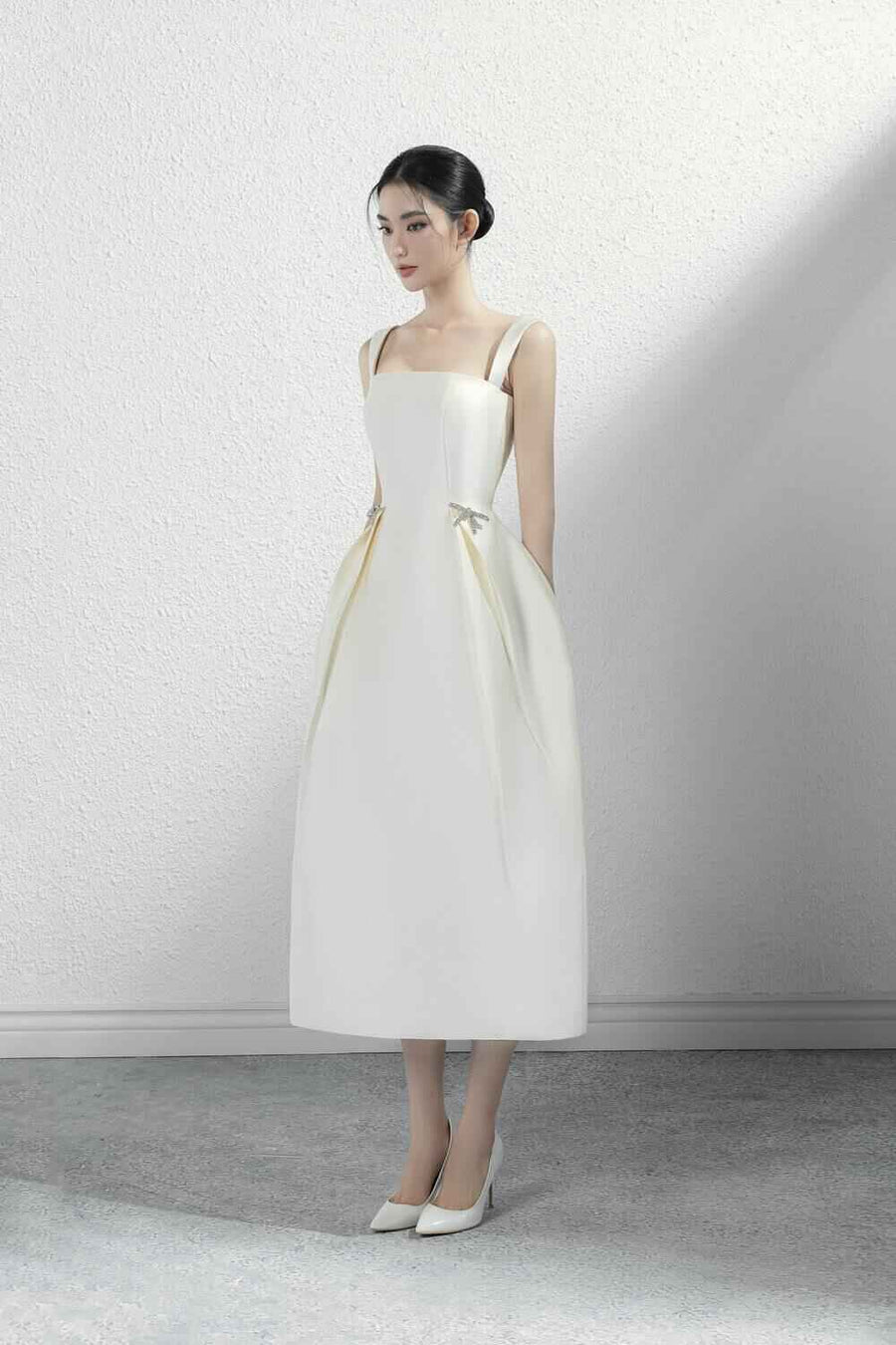 Elodie A-line Sleeveless Taffeta Midi Dress