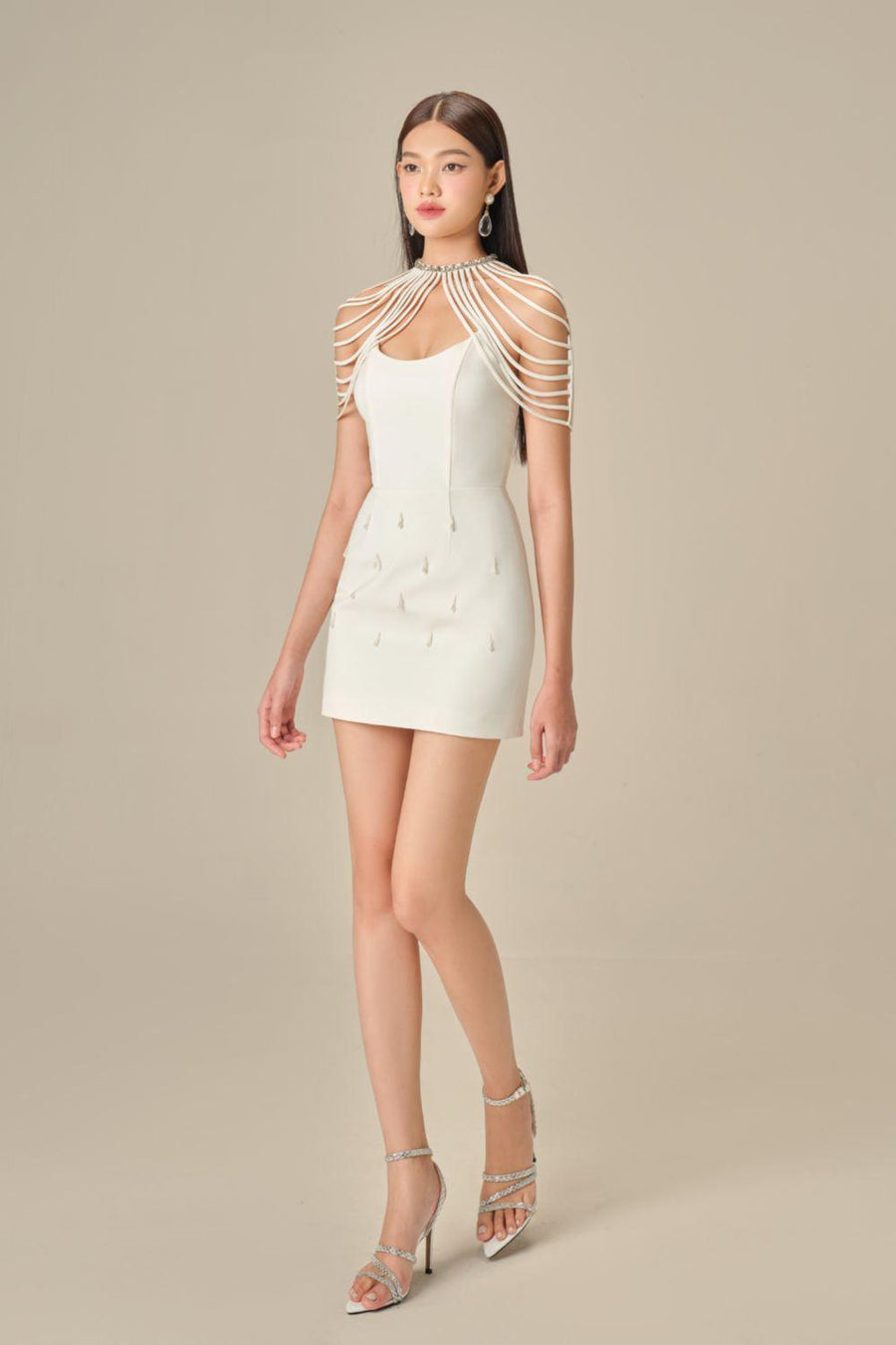 Elodie Sheath High Neck Polycotton Mini Dress White Mini Dress Pesty