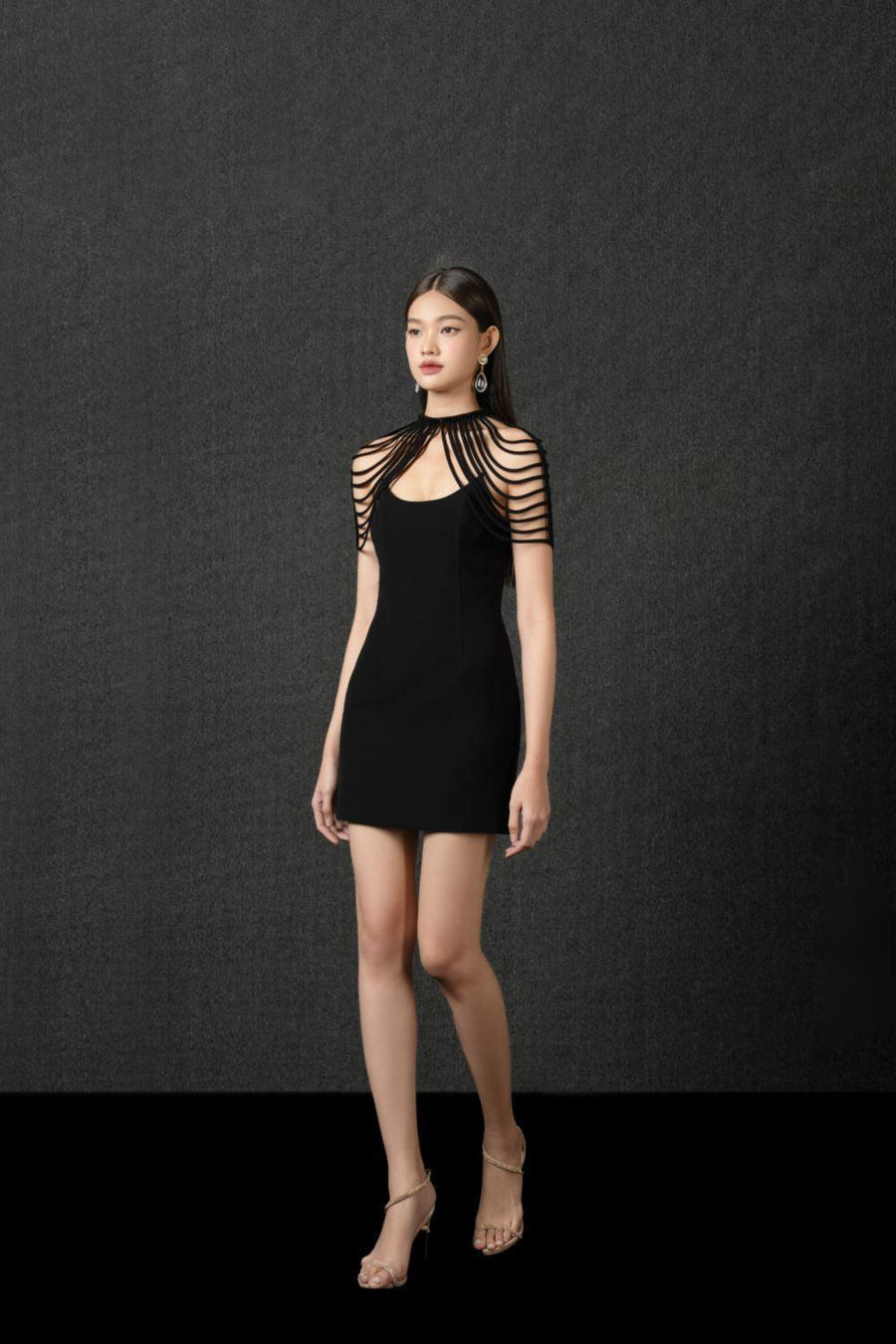 Elodie Sheath High Neck Polycotton Mini Dress Black Mini Dress Pesty
