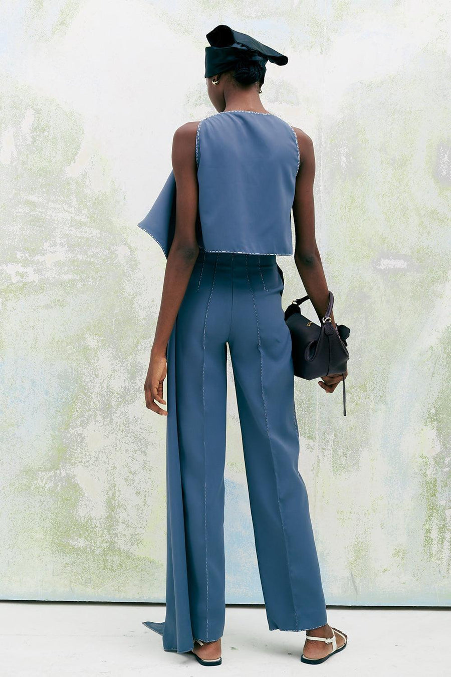 Elongated Straight Slim Leg Crepe Ankle Length Pants Pants Lecia RTW