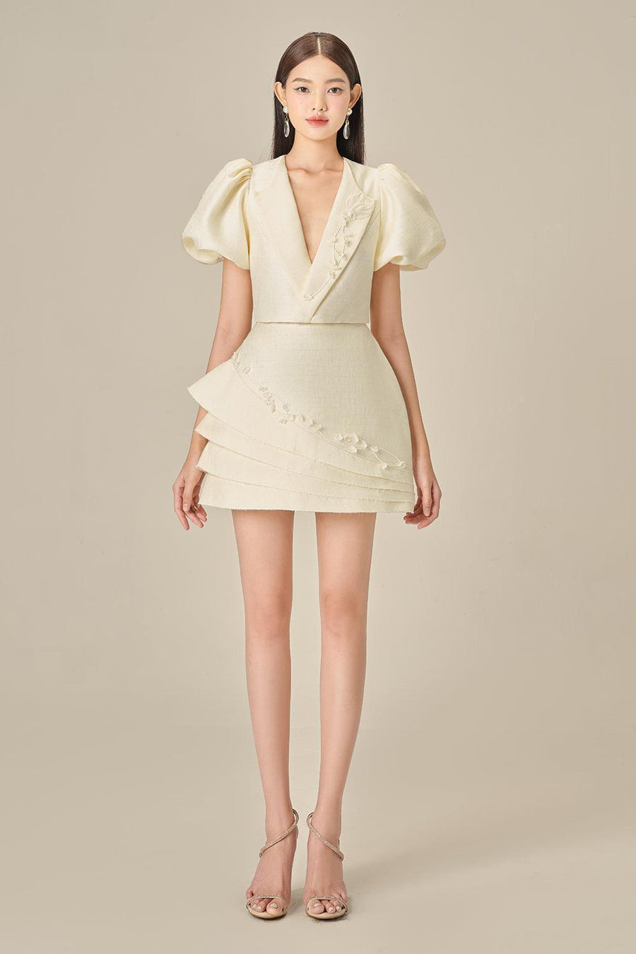 Elowen A-line V-Neck Linen Mini Set 1