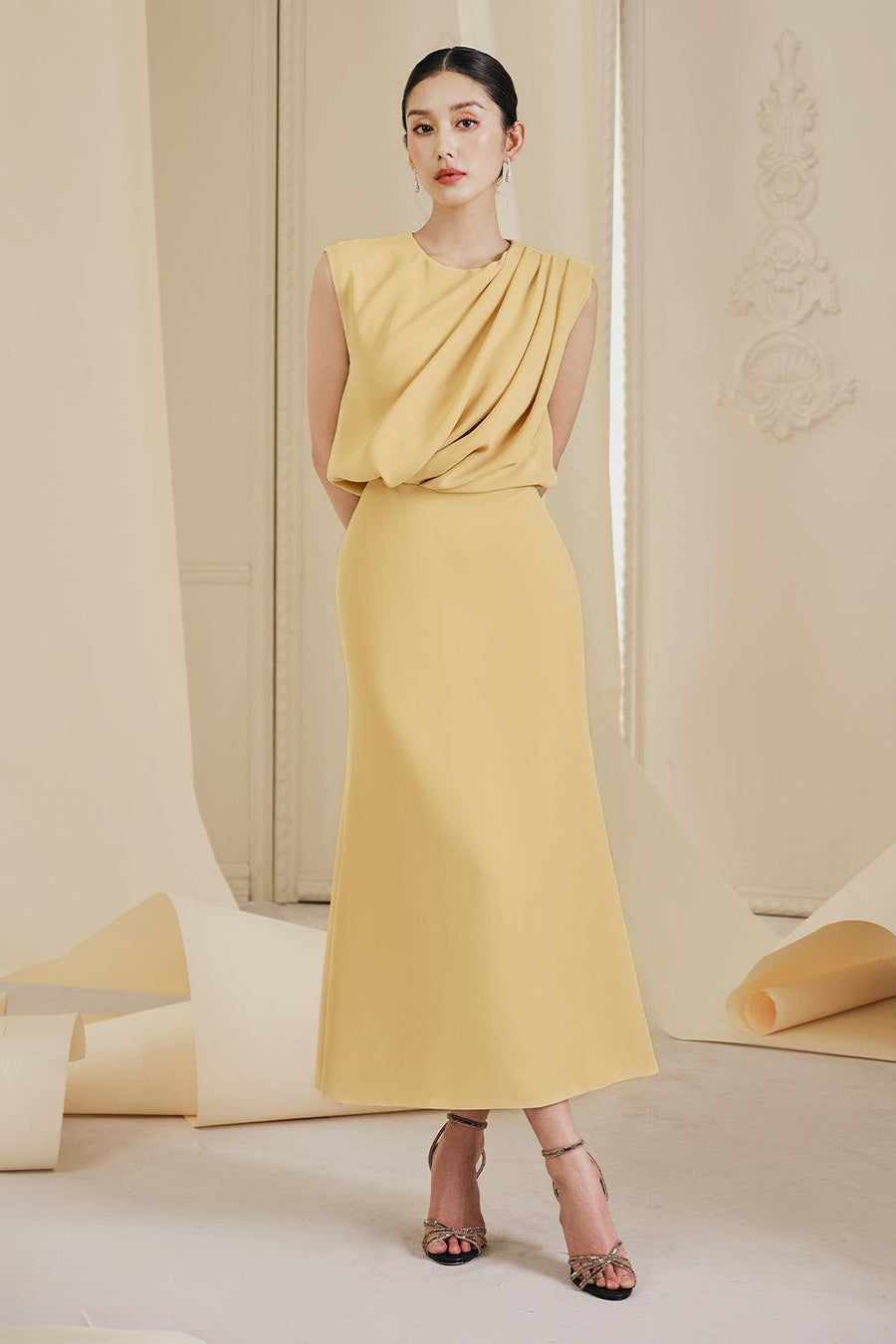 Elsie Blouson Round Neck Polycotton Midi Dress Midi Dress Larmes