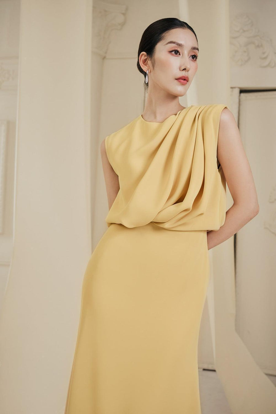 Elsie Blouson Round Neck Polycotton Midi Dress Midi Dress Larmes
