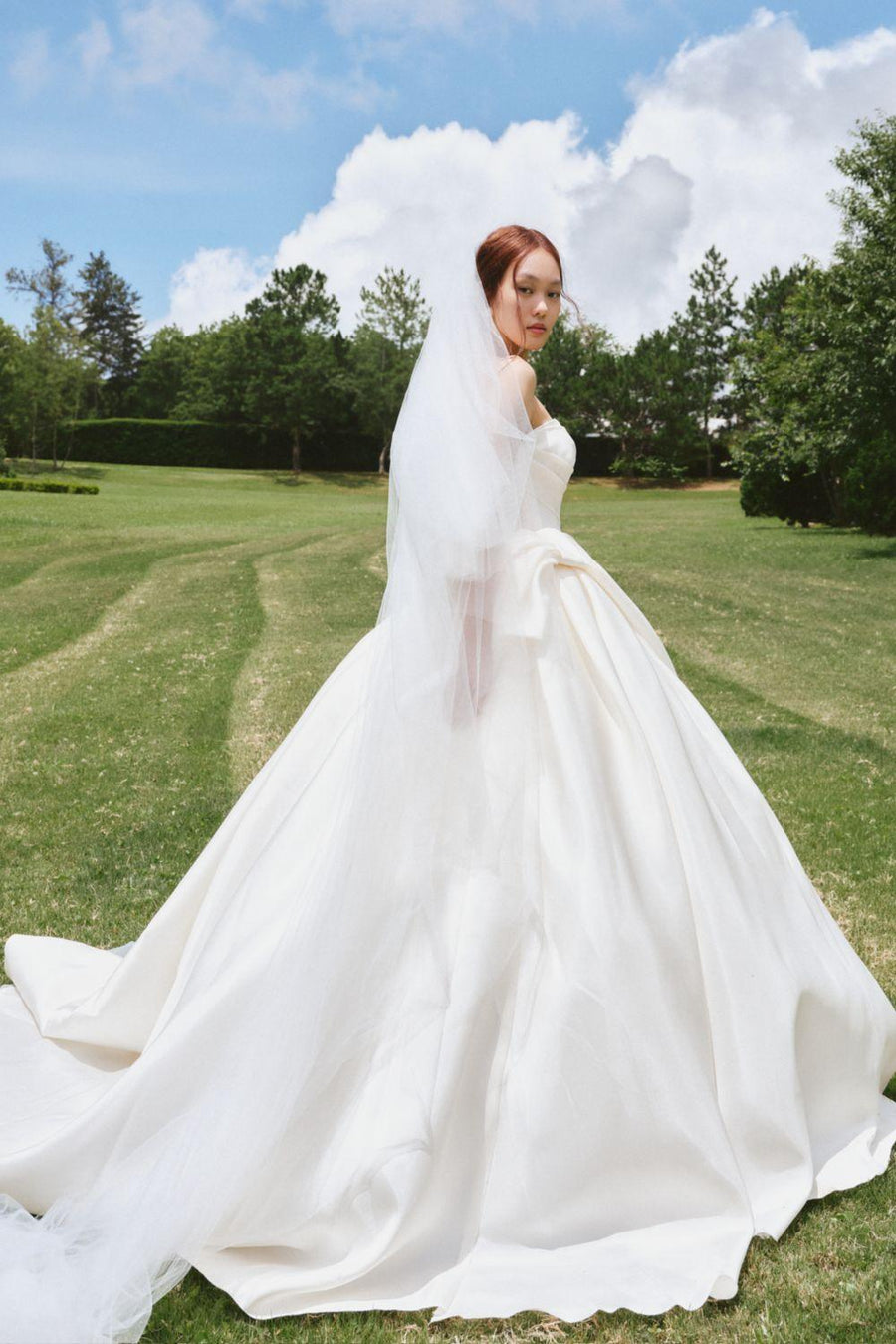 Elvina Ball Gown Draped Organza Floor Length Dress 4
