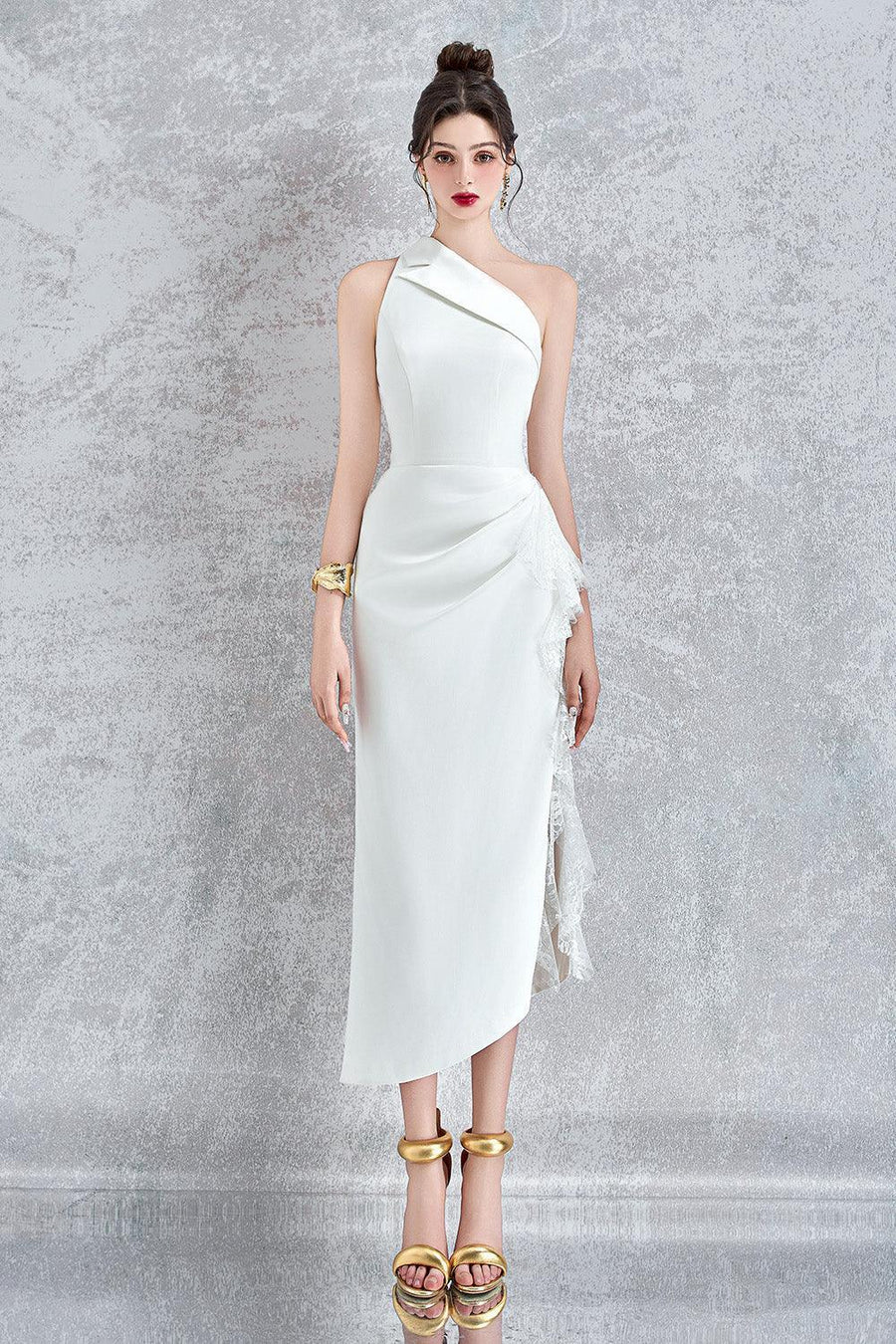 Elysia Asymmetric One Shoulder Organdy Midi Dress Midi Dress Calista de Minh Thanh