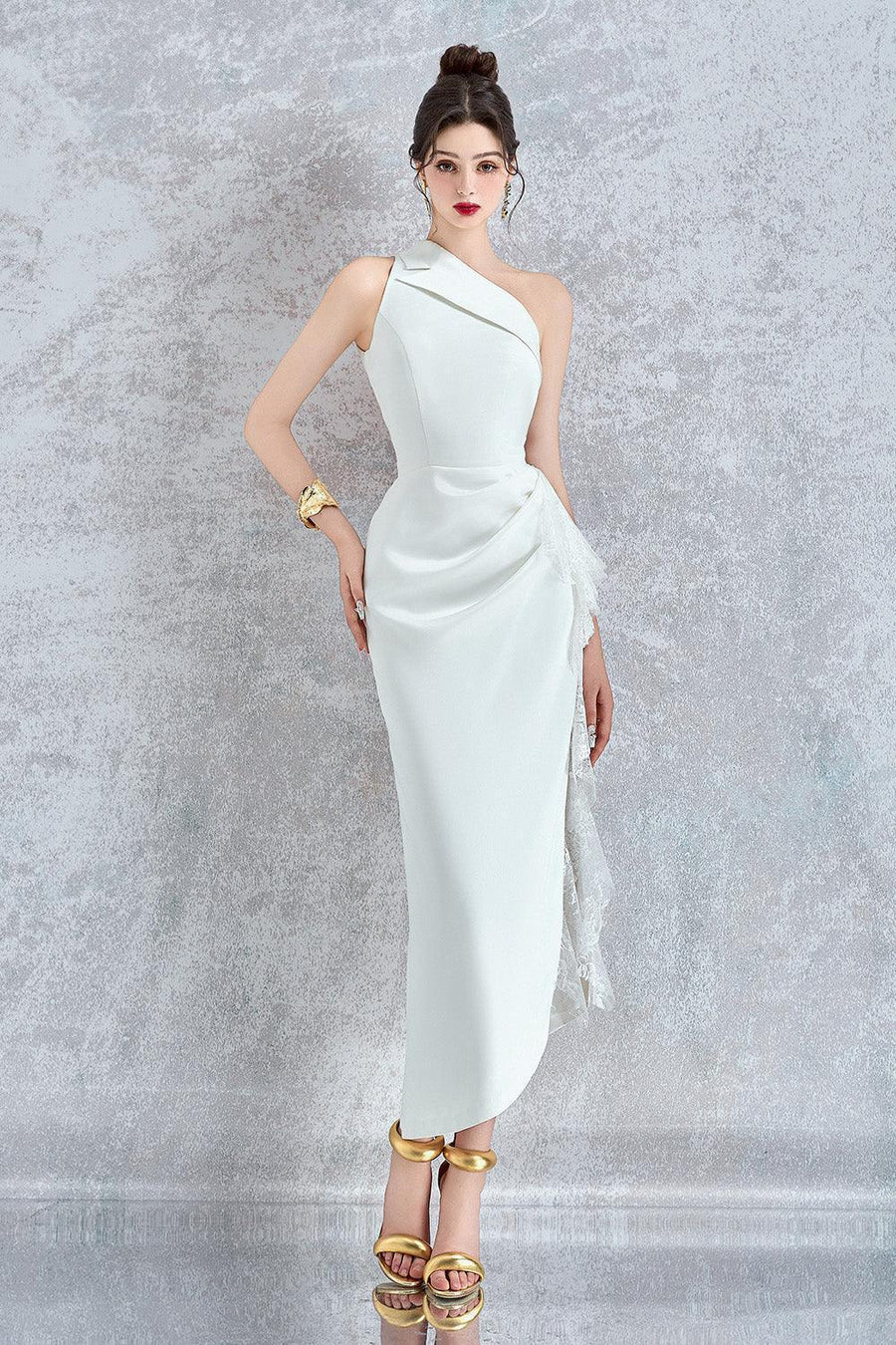 Elysia Asymmetric One Shoulder Organdy Midi Dress Midi Dress Calista de Minh Thanh