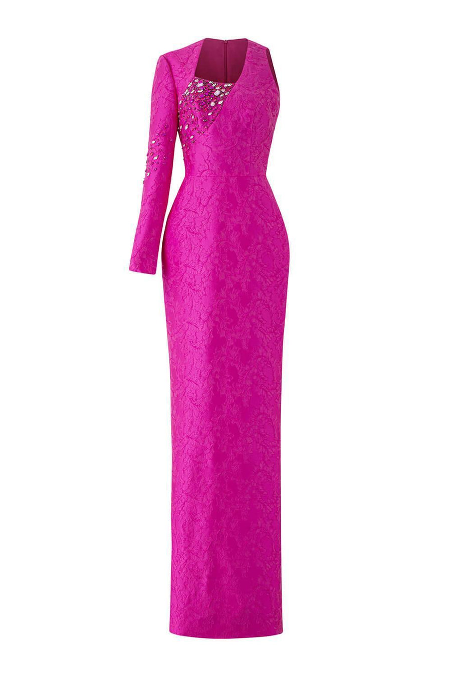 Elysian Sheath Asymmetric Sleeved Jacquard Floor Length Dress Gown Dress I.H.F Atelier