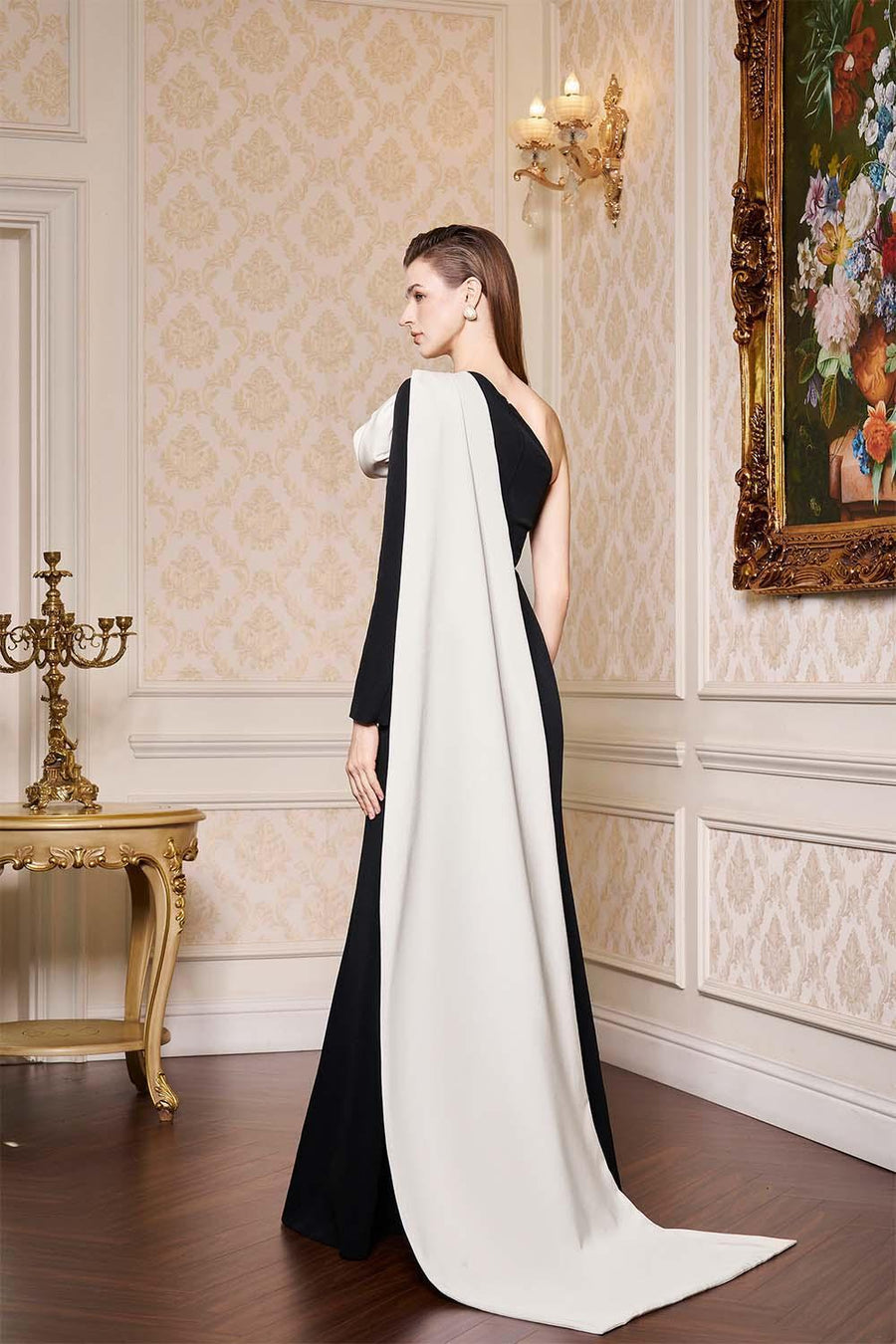 Emelia Mermaid Asymmetric Sleeved Scuba Floor Length Dress Gown Dress I.H.F Atelier