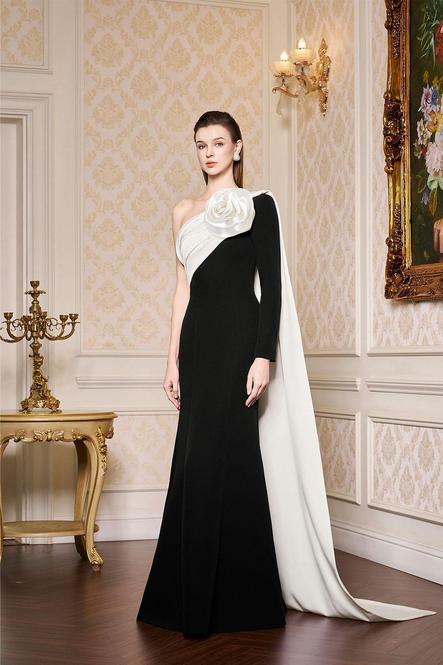 Emelia Mermaid Asymmetric Sleeved Scuba Floor Length Dress Gown Dress I.H.F Atelier