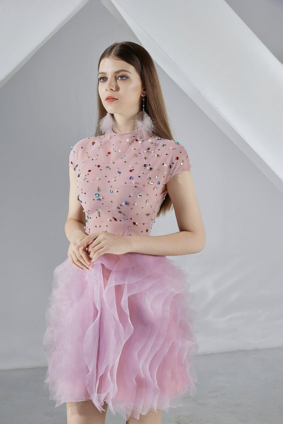Emerie Layered Short Sleeved Organza Mini Dress 2